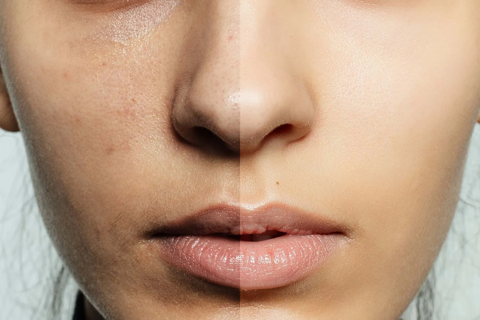 health, people, youth and beauty concept - Before and after cosmetic operation. Young pretty woman portrait. Before and after cosmetic or plastic procedure anti-age therapy, treatment